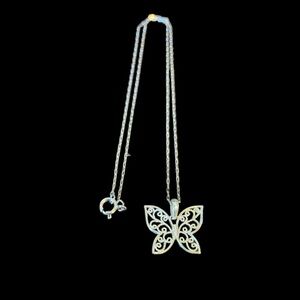 Sterling Silver 925 Filigree Butterfly Necklace